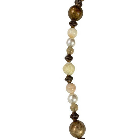 Vintage Necklace One Strand Various Beads  Bronze White Faux Pearl Rose Beads - Picture 2 of 5